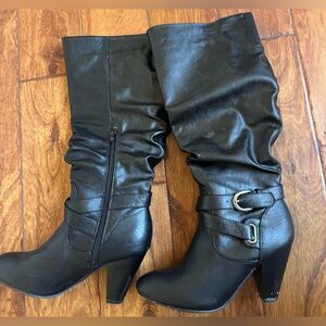 Rampage Black Heeled Boots with Buckle Detail